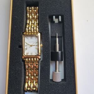 Holstour Womens Watch White Dial Gold Tone Rect Bracelet Roman Numerals Box